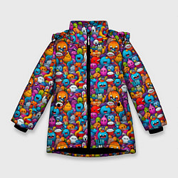 Куртка зимняя для девочки Маленькие монстрики, цвет: 3D-черный