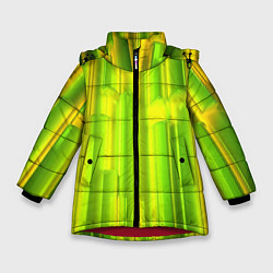 Куртка зимняя для девочки Зеленые неоновые полосы, цвет: 3D-красный