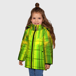 Куртка зимняя для девочки Зеленые неоновые полосы, цвет: 3D-красный — фото 2