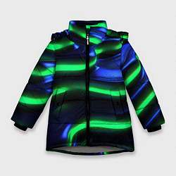Куртка зимняя для девочки Green blue lines, цвет: 3D-светло-серый