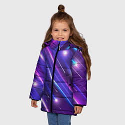 Куртка зимняя для девочки Неоновый звездопад - полосы, цвет: 3D-красный — фото 2