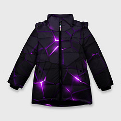 Куртка зимняя для девочки Неоновые плиты с фиолетовым свечением, цвет: 3D-черный