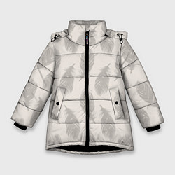 Зимняя куртка для девочки Бежевый паттерн с перьями