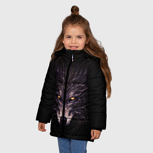Зимняя куртка для девочки Волк в кромешной темноте / 3D-Черный – фото 3