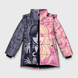 Куртка зимняя для девочки Барби и Уэнсдей - мои две личности: в стиле тату, цвет: 3D-черный