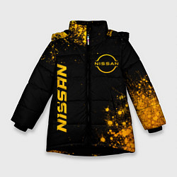 Куртка зимняя для девочки Nissan - gold gradient: надпись, символ, цвет: 3D-черный