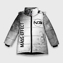 Зимняя куртка для девочки Mass Effect glitch на светлом фоне: надпись, симво