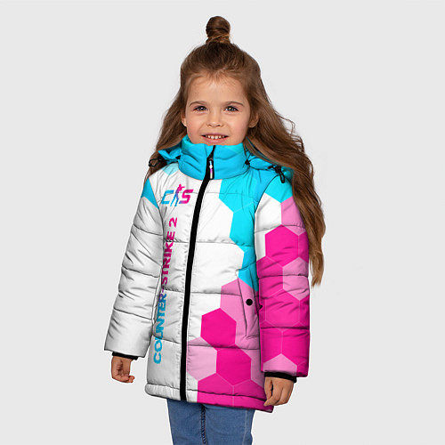 Зимняя куртка для девочки Counter-Strike 2 neon gradient style: по-вертикали / 3D-Черный – фото 3