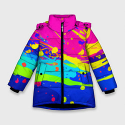 Куртка зимняя для девочки Красочная абстрактная композиция, цвет: 3D-черный
