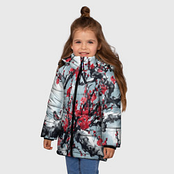 Куртка зимняя для девочки Лепестки цветущей вишни - сакура, цвет: 3D-черный — фото 2