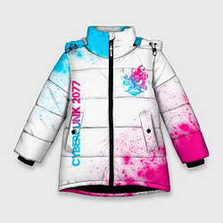 Куртка зимняя для девочки Cyberpunk 2077 neon gradient style: надпись, симво, цвет: 3D-черный