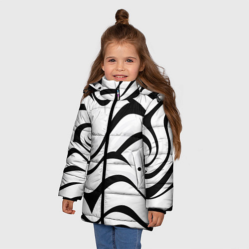 Зимняя куртка для девочки Анималистическая абстракция зебры / 3D-Черный – фото 3