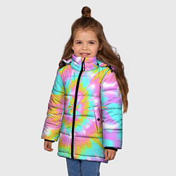 Куртка зимняя для девочки Tie-Dye кислотный в стиле барби, цвет: 3D-черный — фото 2