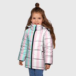 Куртка зимняя для девочки Полоска Барби и Кена - сплит: нежно-мытный и розов, цвет: 3D-светло-серый — фото 2