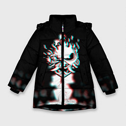 Куртка зимняя для девочки Samurai glitch cyberpunk city, цвет: 3D-черный