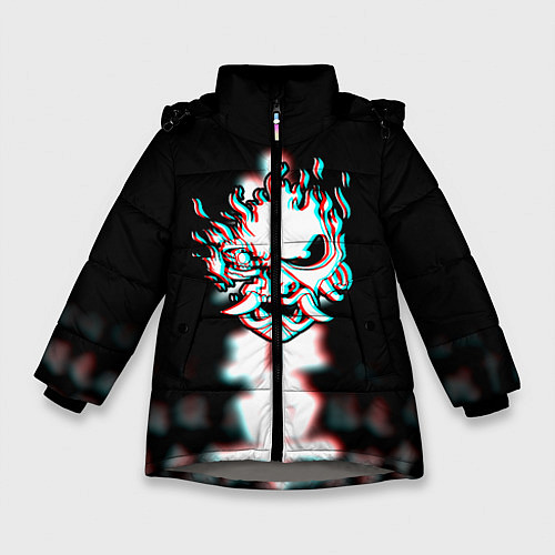 Зимняя куртка для девочки Samurai glitch cyberpunk city / 3D-Светло-серый – фото 1