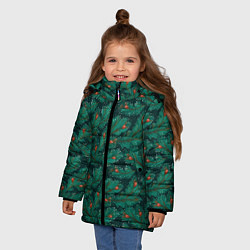 Куртка зимняя для девочки Еловые ветки паттерн, цвет: 3D-черный — фото 2