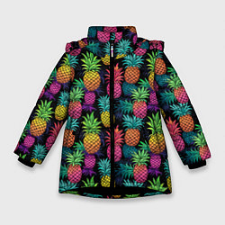 Зимняя куртка для девочки Разноцветные ананасы паттерн