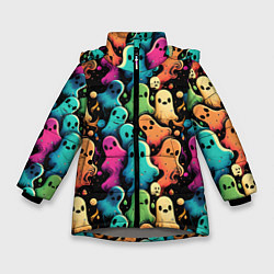 Куртка зимняя для девочки Паттерн с разноцветными приведениями, цвет: 3D-светло-серый