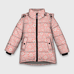Куртка зимняя для девочки Цветочный паттерн нежный персиковый, цвет: 3D-светло-серый