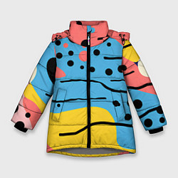 Куртка зимняя для девочки Абстракция с черными пятнами на разноцветном фоне, цвет: 3D-светло-серый