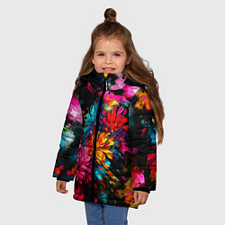 Куртка зимняя для девочки Краски и цветы, цвет: 3D-красный — фото 2