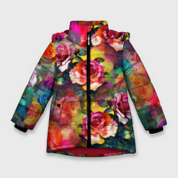 Куртка зимняя для девочки Паттерн с розами - яркие цвета, цвет: 3D-красный