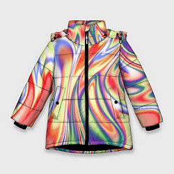 Куртка зимняя для девочки Размытые краски абстракция, цвет: 3D-черный
