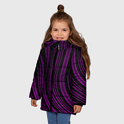 Куртка зимняя для девочки Абстракция фиолетовые линии, цвет: 3D-черный — фото 2