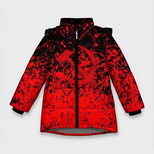 Зимняя куртка для девочки Ссср в красках серп и молот / 3D-Светло-серый – фото 1