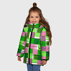 Куртка зимняя для девочки Ретро квадраты ванильные, цвет: 3D-черный — фото 2
