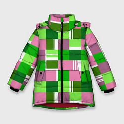 Куртка зимняя для девочки Ретро квадраты ванильные, цвет: 3D-красный
