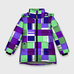 Куртка зимняя для девочки Ретро квадраты баклажановые, цвет: 3D-светло-серый