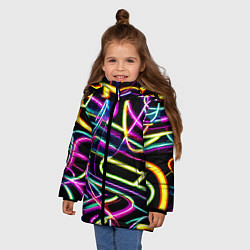 Куртка зимняя для девочки Неоновая абстракция - нейросеть, цвет: 3D-черный — фото 2