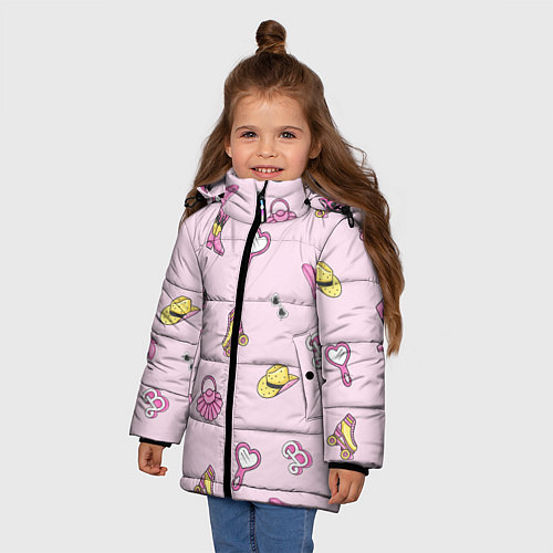 Зимняя куртка для девочки Барби аксессуары - розовый паттерн / 3D-Черный – фото 3
