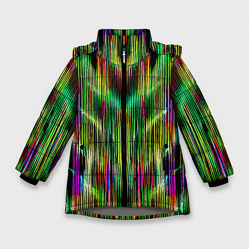 Зимняя куртка для девочки Абстрактный паттерн из полос / 3D-Светло-серый – фото 1