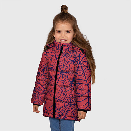 Зимняя куртка для девочки Паутина красно-синий / 3D-Черный – фото 3