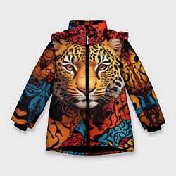 Куртка зимняя для девочки Леопард с африканскими узорами, цвет: 3D-черный