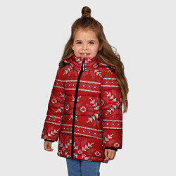 Куртка зимняя для девочки Красный вязаный узор свитера, цвет: 3D-красный — фото 2