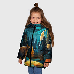Куртка зимняя для девочки Хозяин тайги: медведь в лесу, цвет: 3D-светло-серый — фото 2