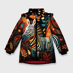 Куртка зимняя для девочки Зебра в стиле фолк-арт, цвет: 3D-красный