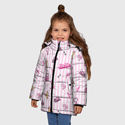 Куртка зимняя для девочки Барби - розовая полоска и аксессуары, цвет: 3D-светло-серый — фото 2