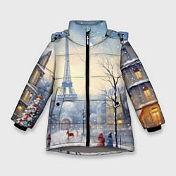 Куртка зимняя для девочки Новогодний Париж, цвет: 3D-светло-серый