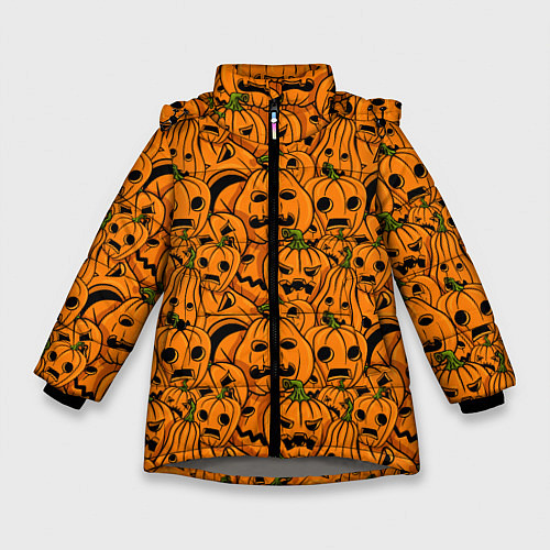 Зимняя куртка для девочки Страшные тыквы / 3D-Светло-серый – фото 1