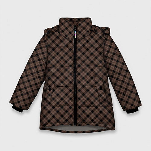 Зимняя куртка для девочки Коричневый клетчатый узор / 3D-Светло-серый – фото 1