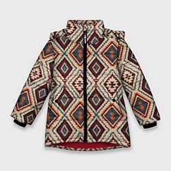 Куртка зимняя для девочки Ковёр этнические узоры, цвет: 3D-красный