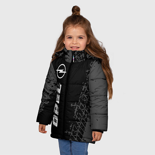 Зимняя куртка для девочки Opel speed на темном фоне со следами шин: по-верти / 3D-Черный – фото 3
