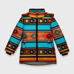 Куртка зимняя для девочки Этнический принт в горизонтальную полоску, цвет: 3D-светло-серый
