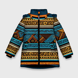 Куртка зимняя для девочки Этнический рисунок в горизонтальную полоску, цвет: 3D-черный