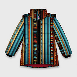 Куртка зимняя для девочки Этнический паттерн в вертикальную полоску, цвет: 3D-красный